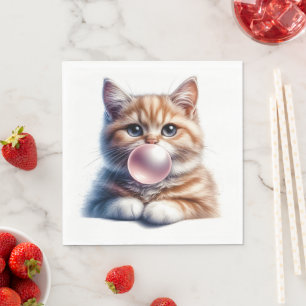 Cute Orange Tabby Cat Blowing Bubble Gum Nursery Napkin