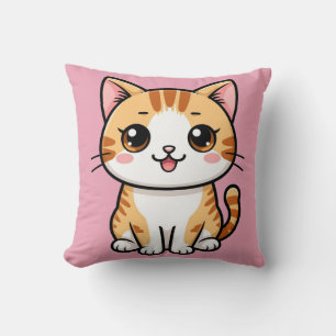 Cute Orange Tabby Cat Cartoon Animal Style 🐱 Throw Pillow
