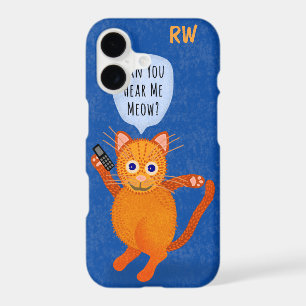Cute Orange Tabby Cat Cartoon Meow Pun Monogram