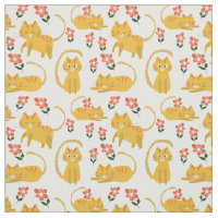 Cute Orange Tabby Cat Floral Repeat Pattern