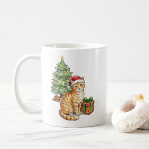 Cute Orange Tabby Cat in Santa Hat Christmas Holid Coffee Mug