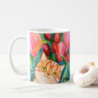 Cute Orange Tabby Cat Pretty Floral Cat Lover Gift