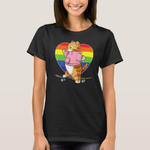 Cute Orange Tabby Cat Skateboarder Rainbow Heart S T-Shirt