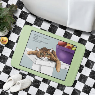 Cute Orange Tabby Cat Treats Funny Waiting Bath Mat