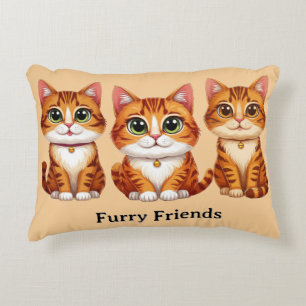 Cute Orange Tabby Cat Trio Illustration Big Eyes Accent Pillow