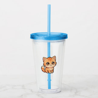 Cute Orange Tabby Kitten Acrylic Bottle Tumbler