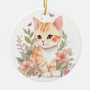 Cute Orange Tabby Kitten Ceramic Ornament