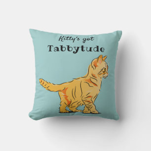 Cute Orange Tabby Kitten Graphic Tabbytude Throw Pillow