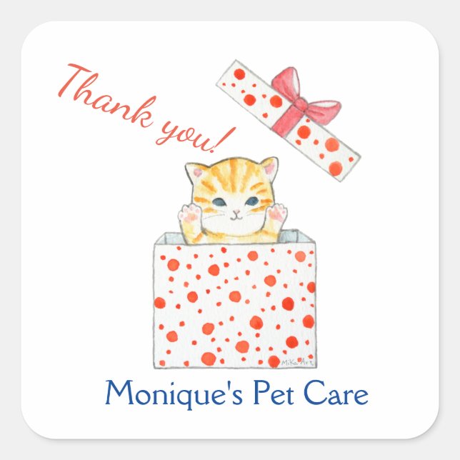 Cute orange tabby kitten in a box custom Business  Square Sticker (Front)