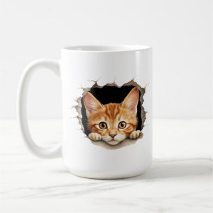 CUTE ORANGE TABBY KITTEN PEEKING OUT COFFEE MUG