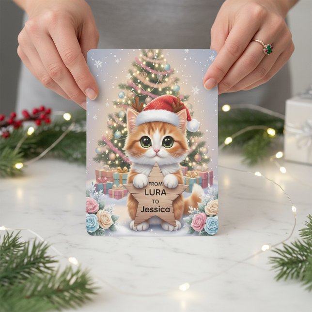 Cute Orange Tabby Kitten Personalized Christmas Holiday Card (Creator Uploaded)