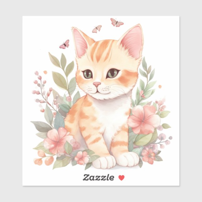 Cute Orange Tabby Kitten with Spring Flowers (Sheet)