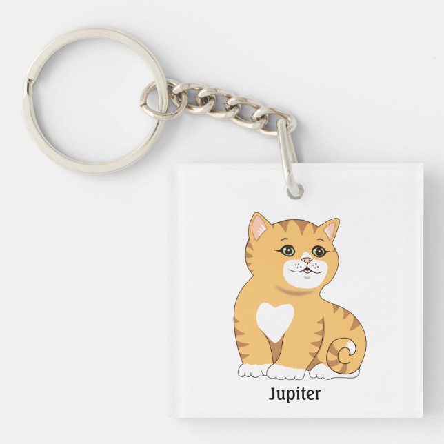 Cute Orange Tabby Kitty Cat Keychain (Front)