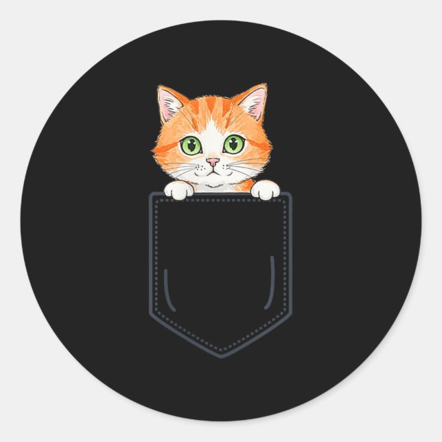 Cute Orange Tabby Peeking Out Of Cket Funny Cat In Classic Round Sticker (Front)