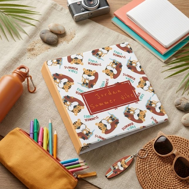 Cute Orange Tiger Pattern Custom Monogram Name Binder (Creator Uploaded)