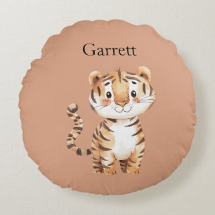 Cute Orange Tiger Round Pillow