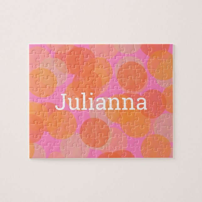 Cute Orange Watercolor Circles Modern Geometric Jigsaw Puzzle (Horizontal)