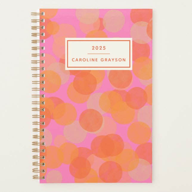 Cute Orange Watercolor Geometric Personalized Planner (Front)