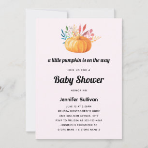 Cute Orange Watercolor Pumpkin Baby Shower Invitation