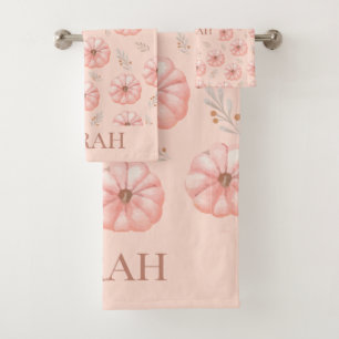 Cute Orange Watercolor Pumpkin Fall   Bath Towel Set