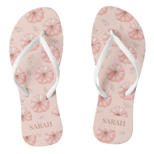 Cute Orange Watercolor Pumpkin Fall Flip Flops