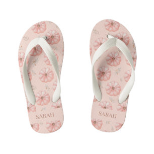 Cute Orange Watercolor Pumpkin Fall Kid's Flip Flops