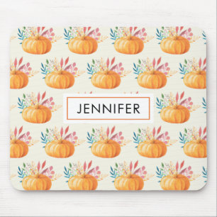 Cute Orange Watercolor Pumpkin Pattern Mouse Pad