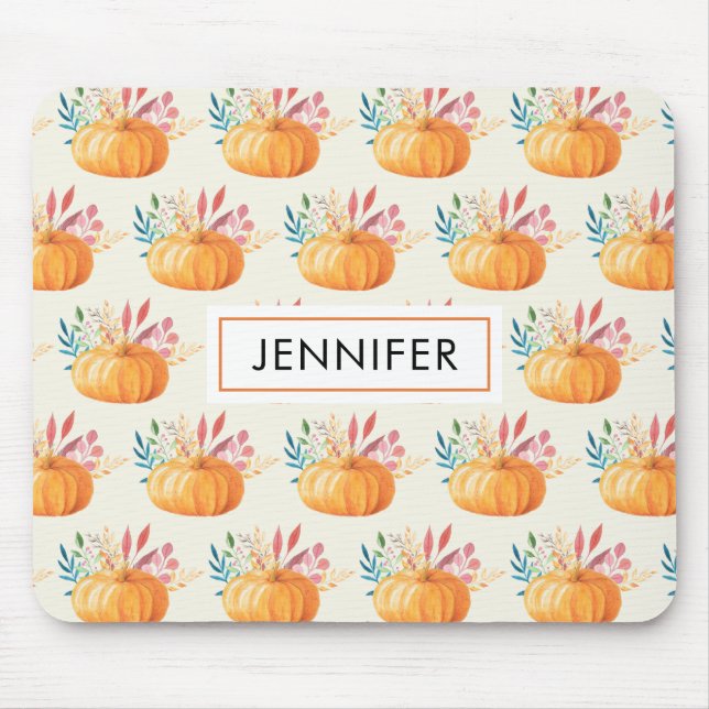 Cute Orange Watercolor Pumpkin Pattern Mouse Pad (Front)