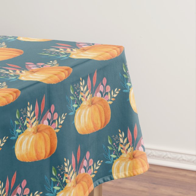 Cute Orange Watercolor Pumpkin Pattern Tablecloth (In Situ)