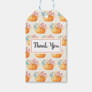 Cute Orange Watercolor Pumpkin Pattern Thank You Gift Tags