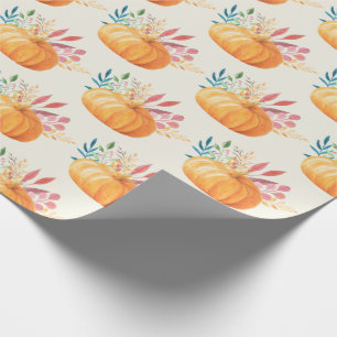 Cute Orange Watercolor Pumpkin Pattern Wrapping Paper