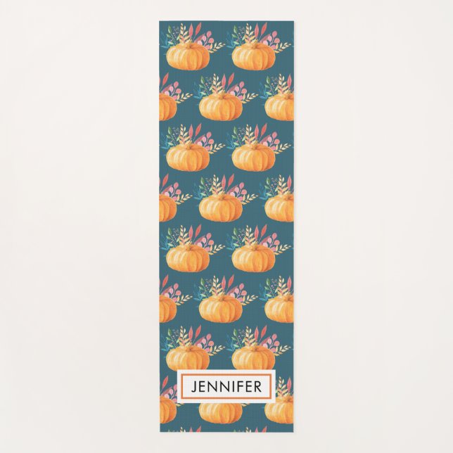 Cute Orange Watercolor Pumpkin Pattern Yoga Mat (Front)