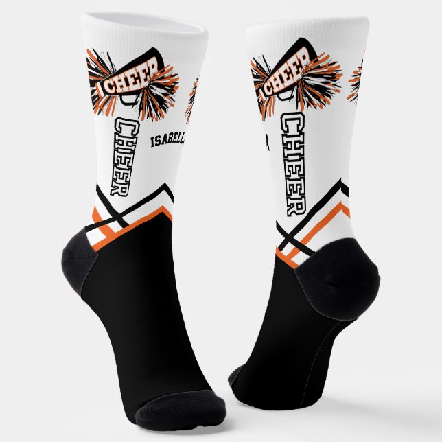Cute Orange, White and Black Cheer  Socks (Angled)