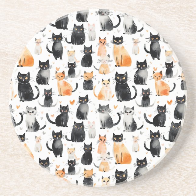 Cute Orange White Black Cats Coaster (Front)