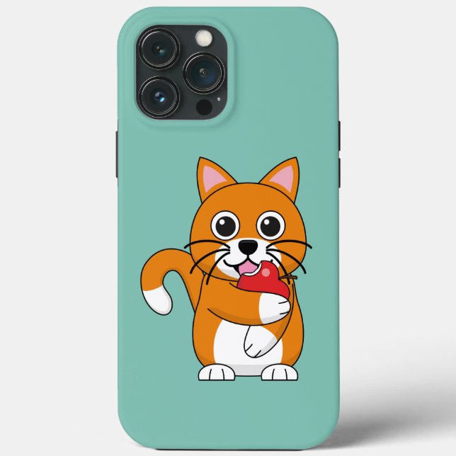 Cute Orange White Cat Eating Red Apple Cartoon Case-Mate iPhone Case (Back)