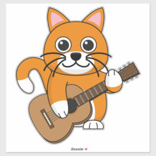 Cute Orange White Cat Playing Guitar Cartoon