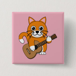 Cute Orange White Cat Playing Guitar Cartoon 2 Inch Square Button