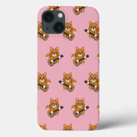 Cute Orange White Cat Playing Guitar Cartoon