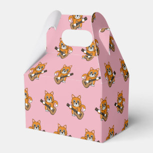 Cute Orange White Cat Playing Guitar Cartoon Favor Box