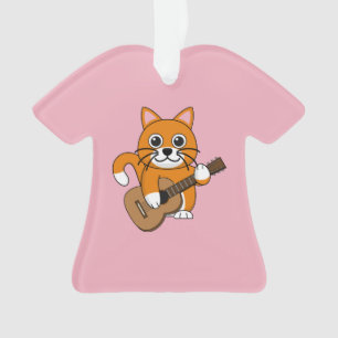 Cute Orange White Cat Playing Guitar Cartoon Ornament