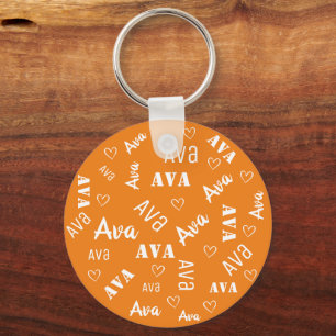 Cute Orange Word Art Cloud Heart Name Custom Text  Keychain
