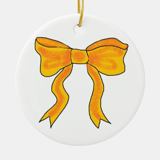 Cute Orange Yellow Bow Ceramic Ornament (Front)