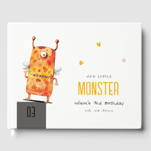 Cute Orange Yellow One Eyed Monster Kids Birthday Guest Book