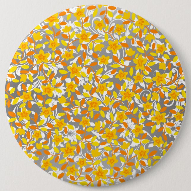Cute orange yellow white flowers patterns 6 inch round button (Front)