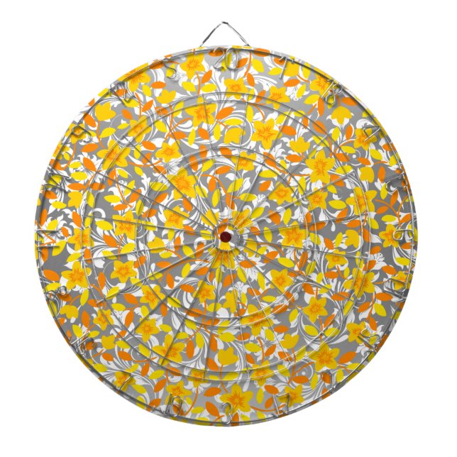 Cute orange yellow white flowers patterns dartboard (Front)