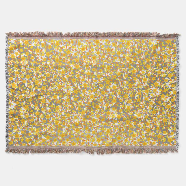 Cute orange yellow white flowers patterns throw blanket (Front)