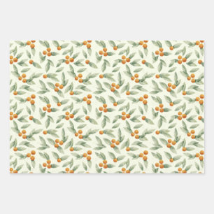 Cute Oranges and Green Leaves Pattern Wrapping Paper Sheet