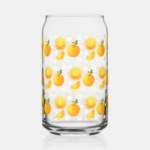 Cute oranges and White Flowers Can Glass