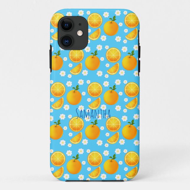 Cute oranges and White Flowers Case-Mate iPhone Case (Back)