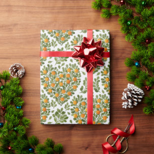 Cute Oranges on a Heart Shaped Bush Wrapping Paper